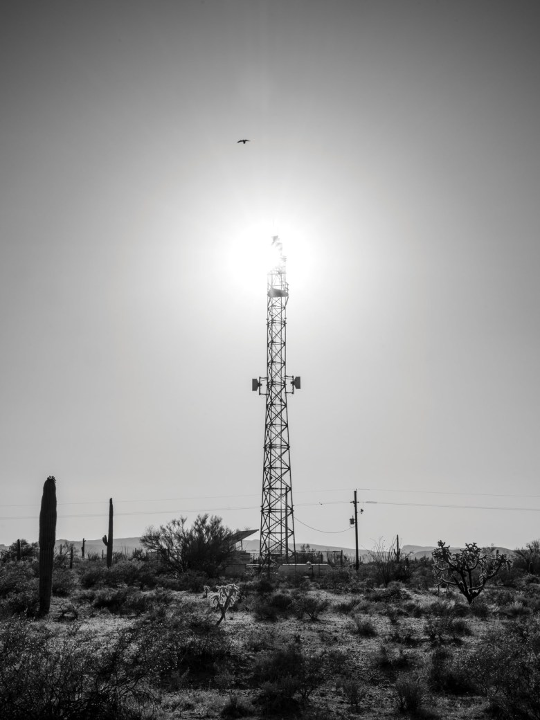 A Customs and Border Patrol surveillance tower in Arizona. According to the Electronic Frontier Foundation, as of July 15, 2024, there were 479 surveillance towers along the entire U.S.-Mexico border.