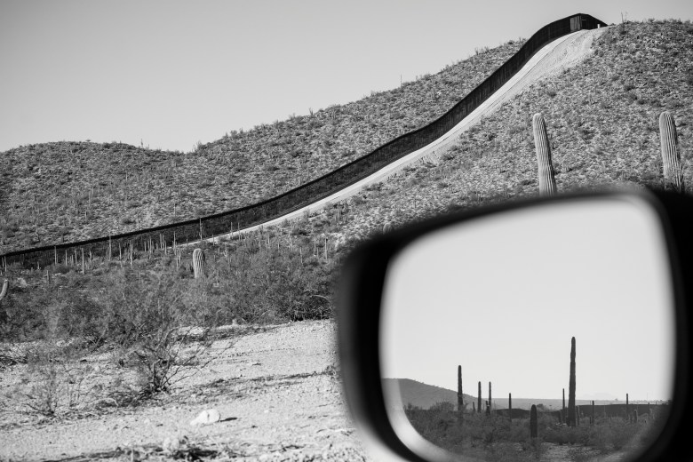 View of the border wall near the Sonoyta border crossing.