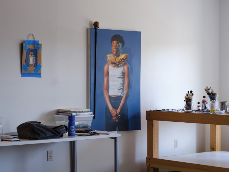 The studio that Arizona artist Papay Solomon used during his residency in Maine.