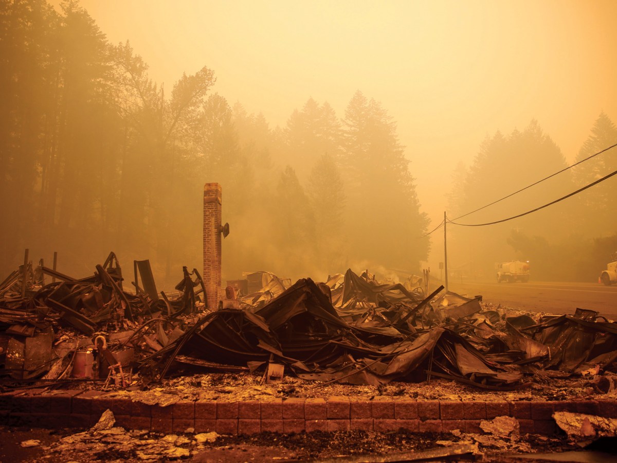 What was left of homes in Gates, Oregon, after the Santiam Fire swept through the city in 2020. PacifiCorp was found fully responsible for the fire, which was started by active power lines.