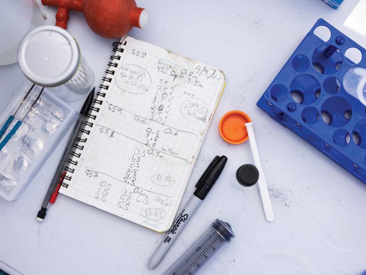 Sulfide tablets, a notebook and other paraphernalia from the Salton Sea Community Science Program’s work in early April.