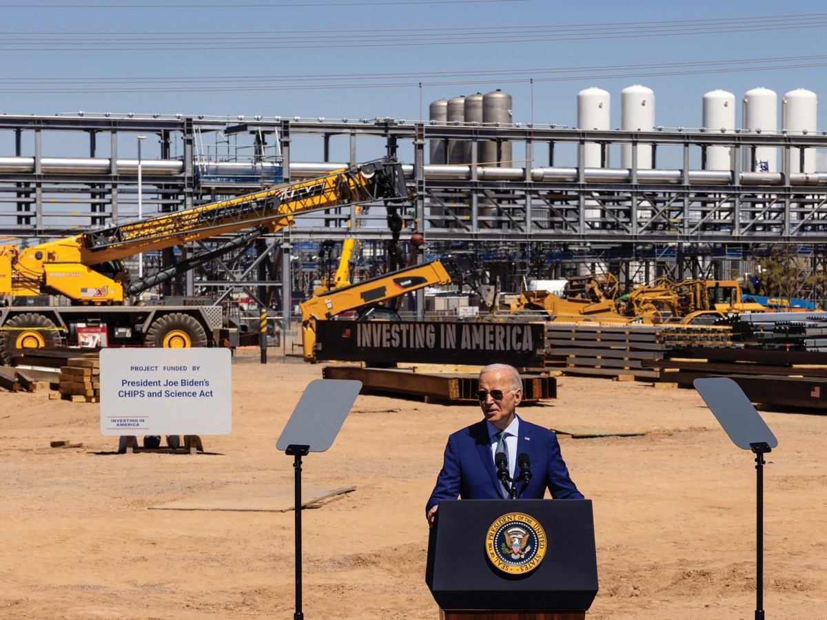 President Joe Biden at the Intel Ocotillo campus in Chandler, Arizona. Intel received the largest investment under the Biden administration’s CHIPS Act.