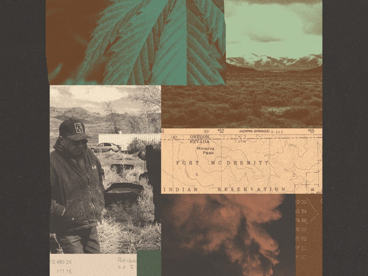 Tribal elders and landscape (Aaron Nesheim); cannabis leaf (Roberto (Bear) Guerra); Travel Plaza fire (Jerry Tom); maps (USGS and Flickr); documents from author’s research.