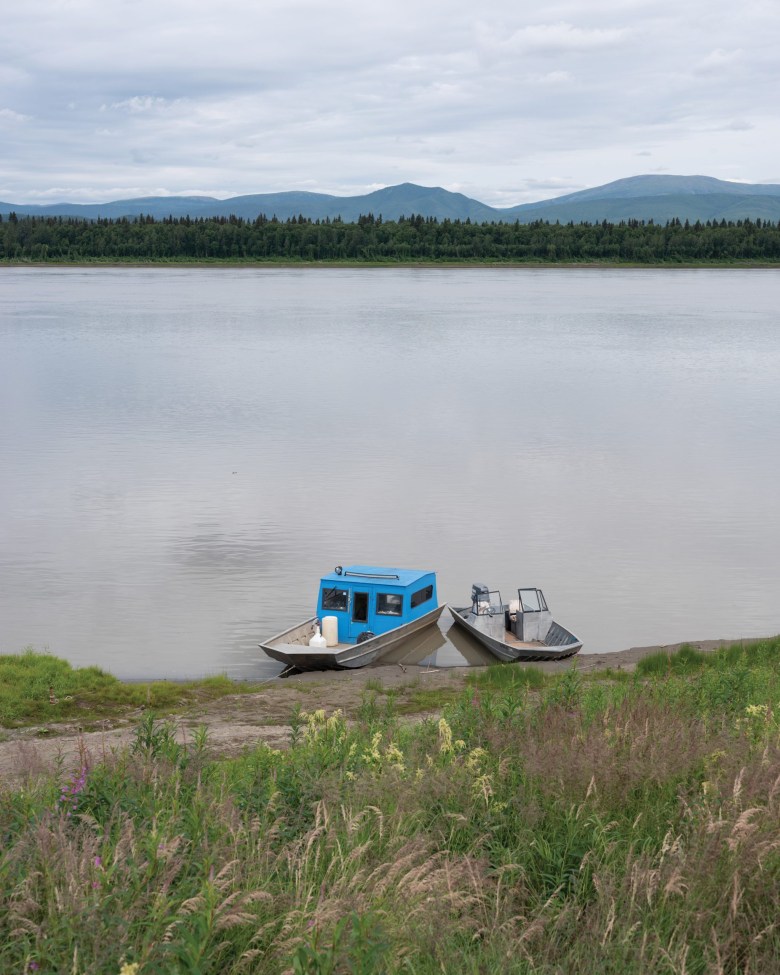 Boats on the bank of the Yukon River in Ruby, Alaska