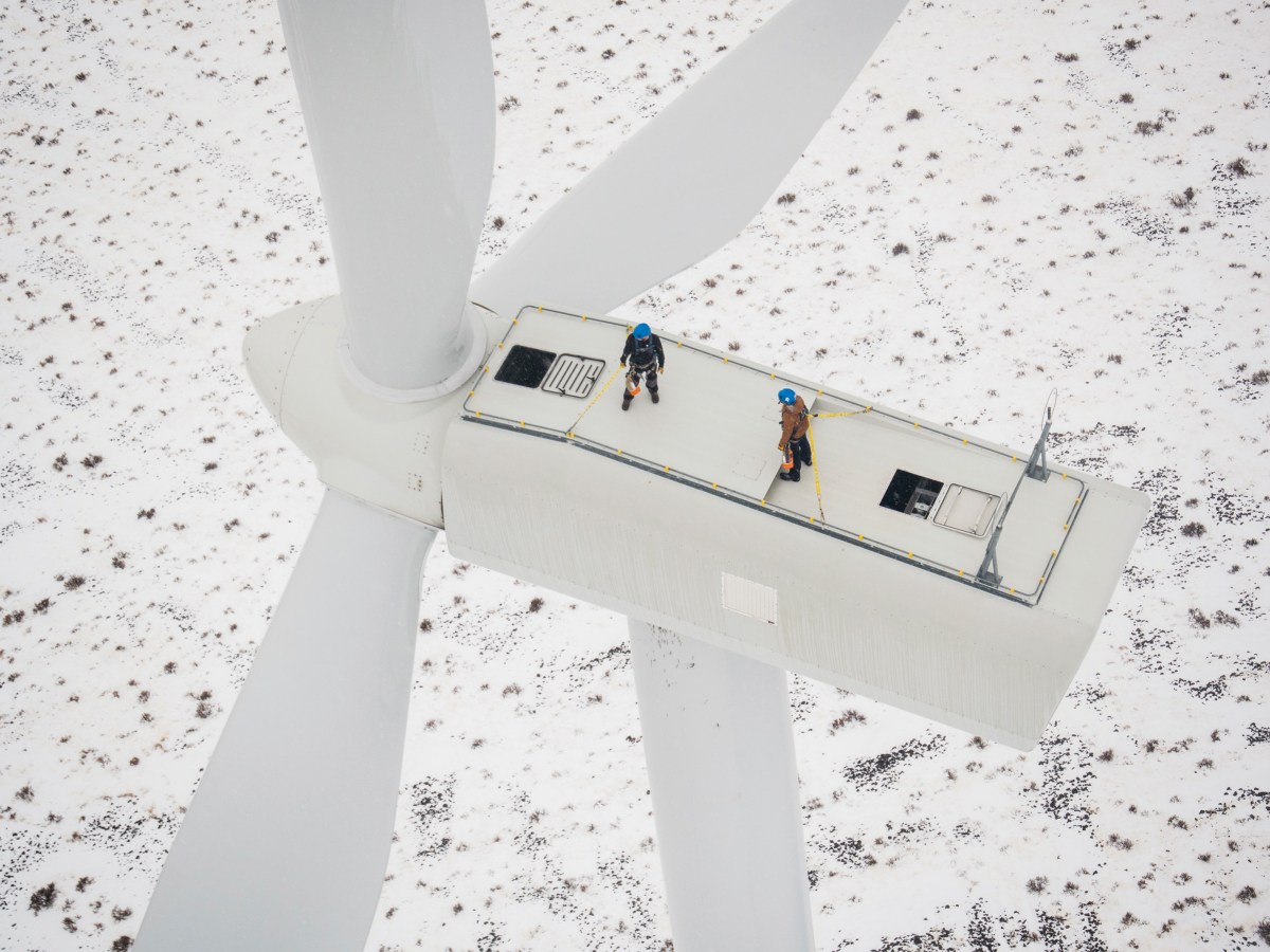 Workers at Wild Horse Wind Farm in central Washington.